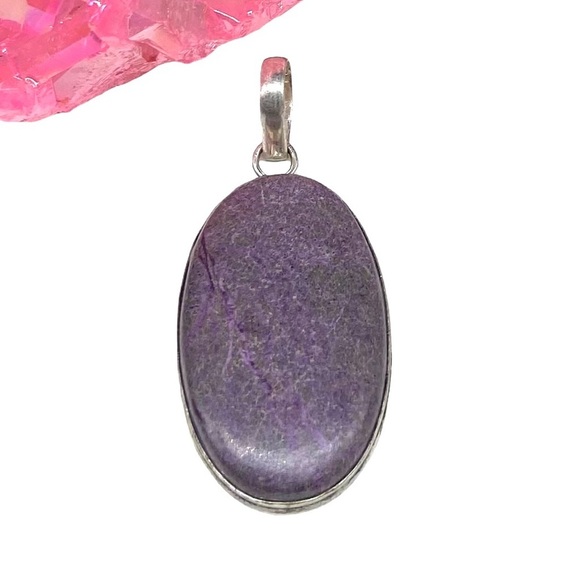 Purpurite Necklace Pendant 925 Sterling Silver Overlay Natural Stone Crystal
